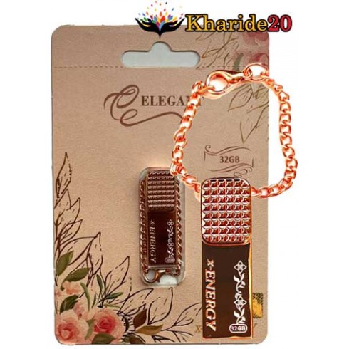 قیمت خرید عمده فلش 64گیگ الگانت مسی رنگ با زنجیر فانتزی گارانتی ای پی ام   ELEGANT  64GB
