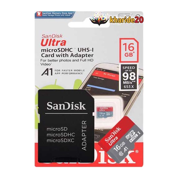 قیمت عمده کارت حافظه sandisk اورجینال ظرفیت 16GBسرعت بالای 98mb با خشاب | خرید 20
