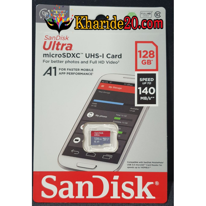 رم میکرو اس دی sandisk ظرفیت 128 با سرعت 140MB/S ULTRA